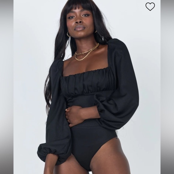 Princess Polly milkmaid Bodysuit Square
Neck Balloon Long Sleeve sz 10 Black - Picture 1 of 16